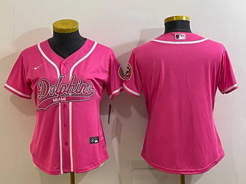 Womens Miami Dolphins Blank Pink With Patch Cool Base Stitched Baseball Jersey->women nfl jersey->Women Jersey